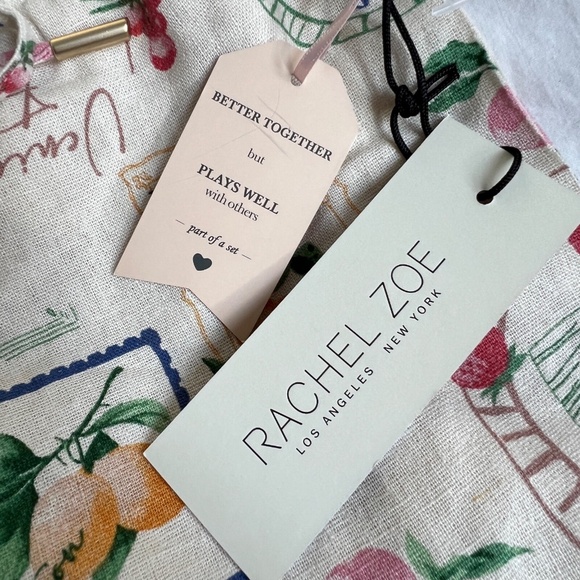 New Rachel Zoe Linen Blend Pants Sz S Wide Leg Cream & Green Tropical Fruit NWT - Picture 5 of 8